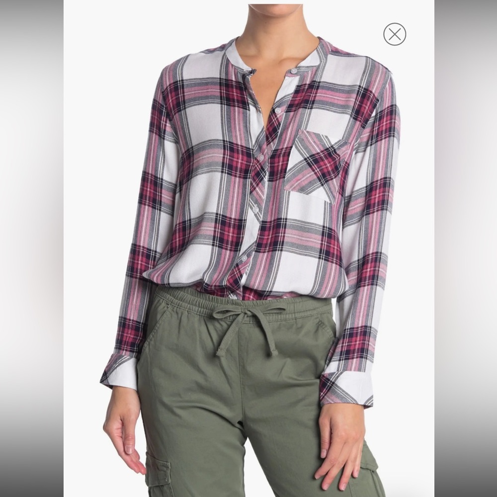 NWT Rails Plaid Collarless Button-up